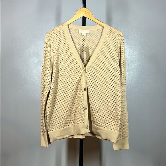 Michael Kors Cream Cardigan Sweater V-Neck Ribbed - Picture 1 of 7